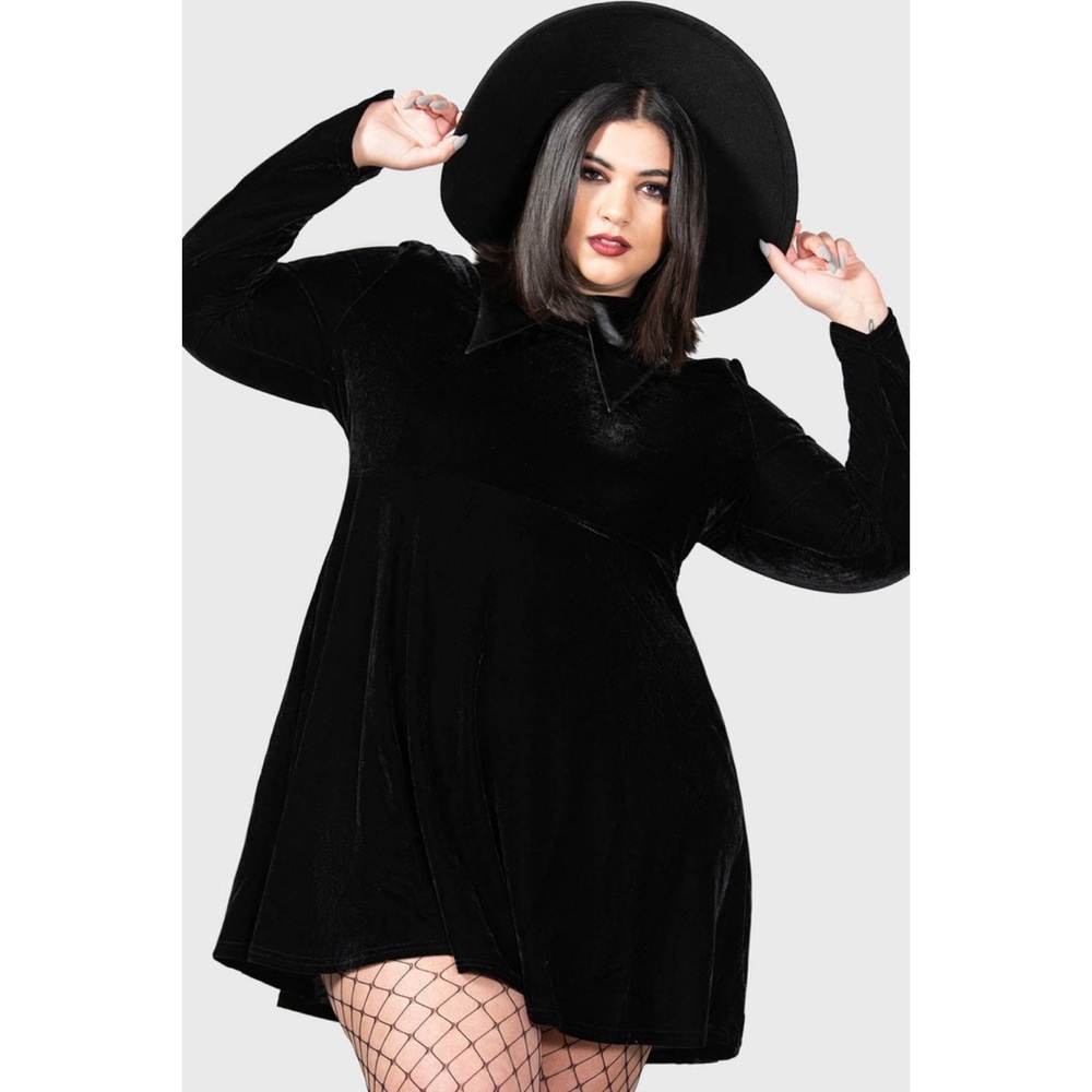 Killstar Cathedral Black Velvet Collared Plus Size Skater Dress 4x